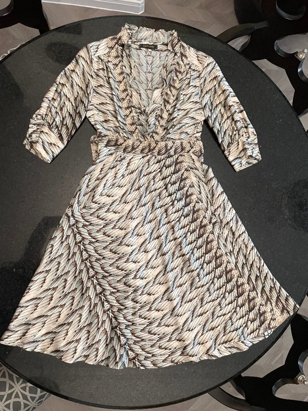 Roberto Cavalli aqua silk wrap dress IT42